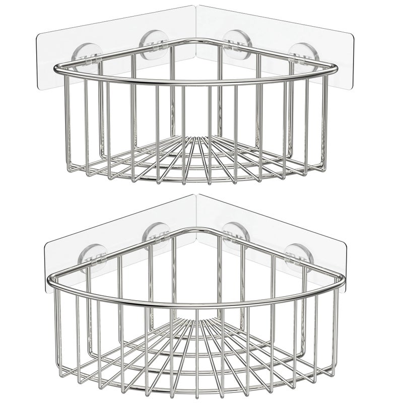 سمارت تايك SMARTAKE 2 عبوة دش دش العلبة DEEP DEAPE SUS304 الفولاذ المقاوم للصدأ الجدار مثبتة على الجدار مع منظم تخزين لاصق للمرحاض طبخ ومطبخ (الفضة) - Image 1