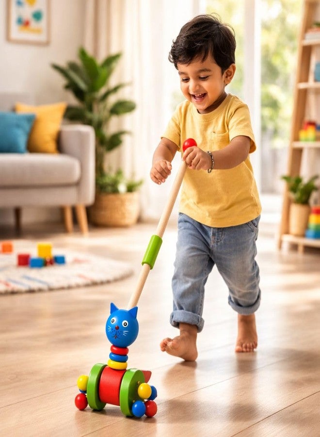 Beebox Wooden Push & Pull Animal Toy for Toddlers 1-3 Years | Disassembling Rolling Cart with Stick | Montessori Walking Toy for Balance, Motor Skills & Early Learning - Image 1