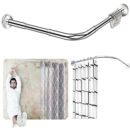 Quany Life Stretchable Corner Shower Curtain Rod  Drill Free Install 304 Stainless L Shaped 2432 x 3248for Bathroom Clothing StoreFree Curtain Hook