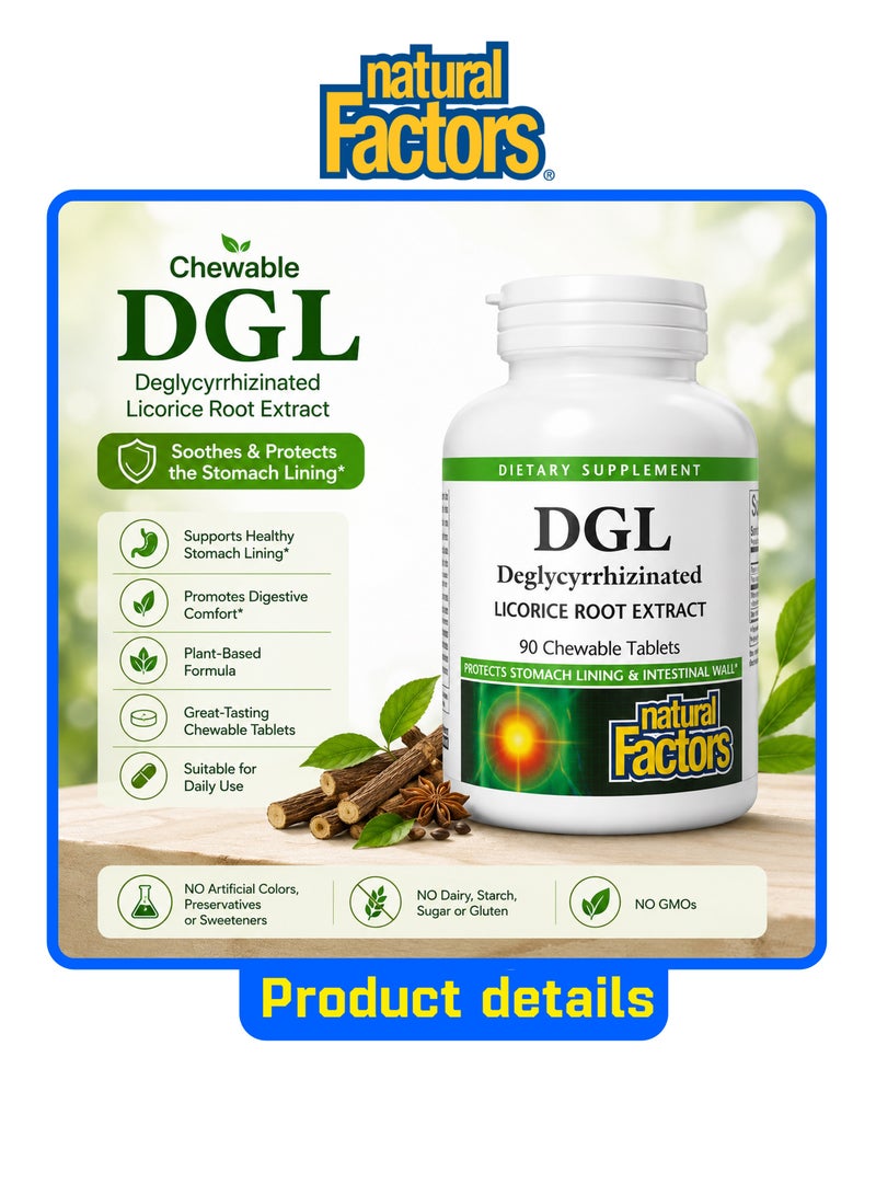 Natural Factors, DGL, Deglycyrrhizinated Licorice Root Extract, 90 Chewable Tablets - Image 3