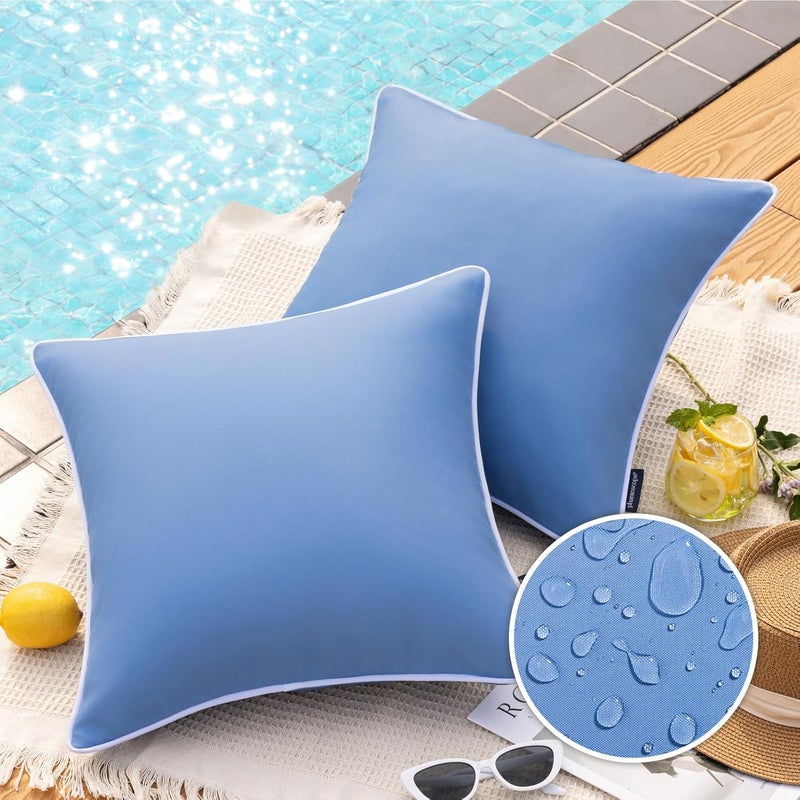 Phantoscope Pack of 2 Outdoor Waterproof Throw Pillow Covers Decorative Square Cushion Case Patio Pillows for Couch Tent Sunbrella, Foggy Blue 18x18 inches - Image 1
