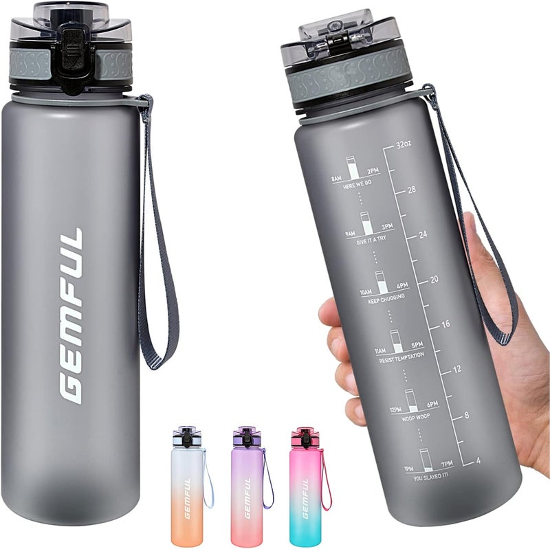 GEMFUL 1 Liter Water Bottle Plastic BPA Free Hourly Reminders for Office Work  School - Image 2