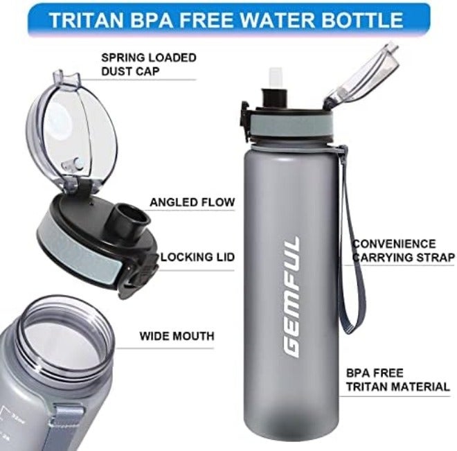 GEMFUL 1 Liter Water Bottle Plastic BPA Free Hourly Reminders for Office Work  School - Image 4