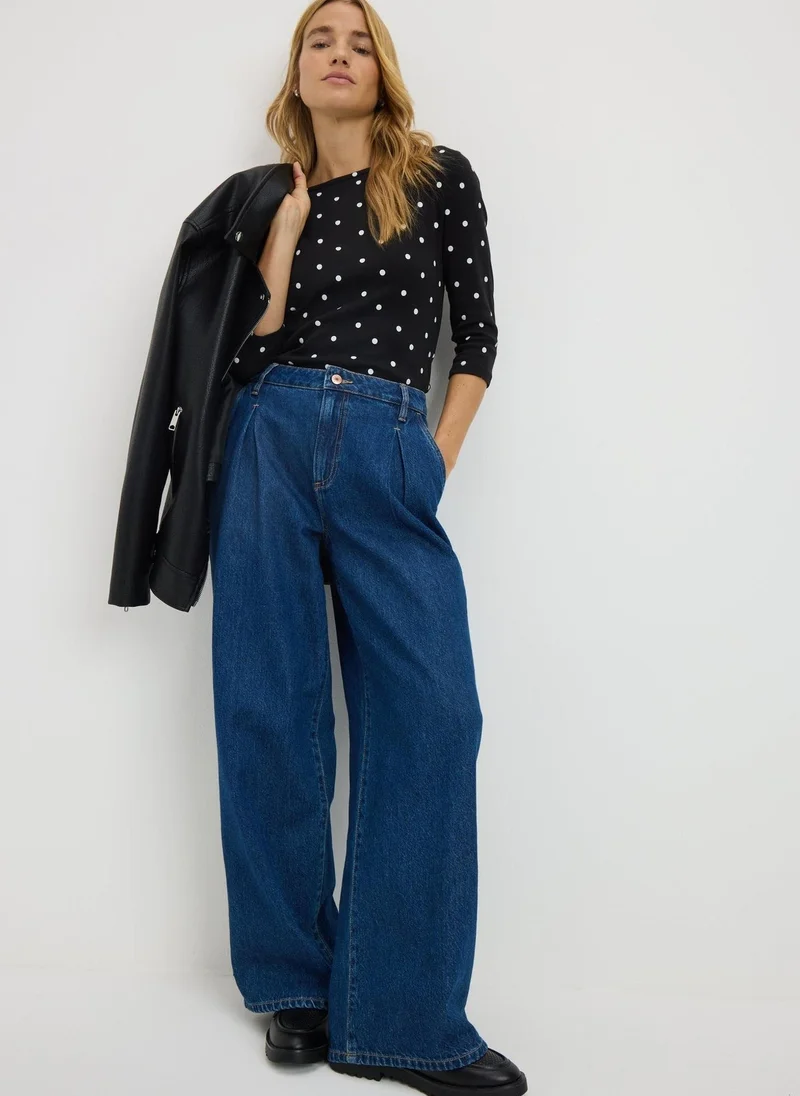 ماتلان بلوزة ضيقة بأكمام ثلاثة أرباع وطبعة بقع سوداء