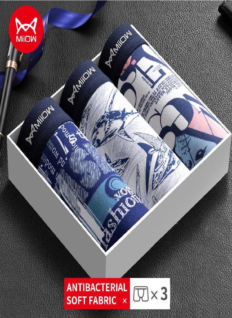 MIIOW - 3Pcs Man Underwear Boxer Men Comfortable Polyester Innerwear  Men's Panties Boxers Shorts Underpants Mens Print - Image 1