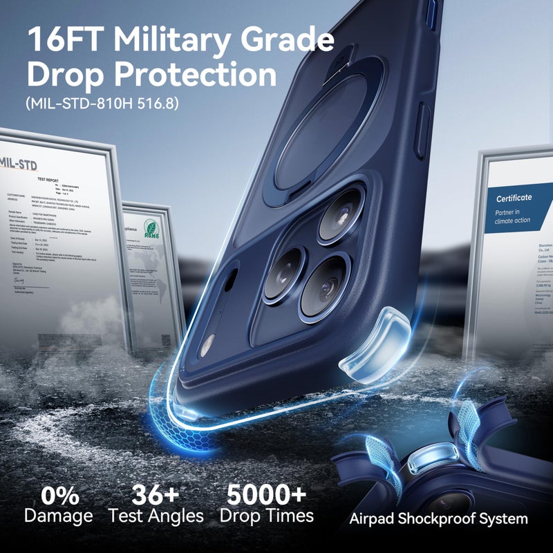 CASEKOO Ultra-Magnetic Stand for iPhone 17 Pro Case [Military Drop Protection] [Compatible with MagSafe] Shockproof Translucent Matte Slim Ring for iPhone 17 Pro Phone Case 6.3", Blue - Image 4