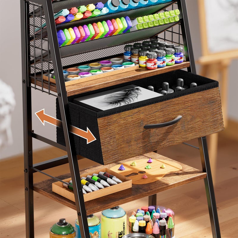 Housolution 3 Tier Rolling Cart with Drawer, Utility Cart with Lockable Wheels, Multi-Functional Arts and Crafts Organizer Storage for Brushes & Paints & Artifacts, Ideal for Home Office Studio - Image 4