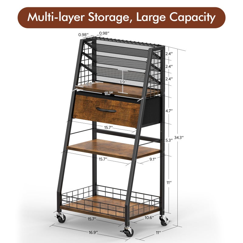 Housolution 3 Tier Rolling Cart with Drawer, Utility Cart with Lockable Wheels, Multi-Functional Arts and Crafts Organizer Storage for Brushes & Paints & Artifacts, Ideal for Home Office Studio - Image 3