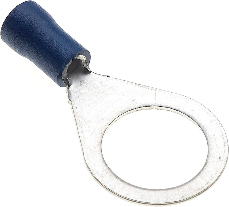 Keple Ring Crimp Terminal - Pack of 100, Blue, 12mm, 16-14 AWG, 30A, Tinned Copper, Insulated Ring Wire Terminals - Image 1