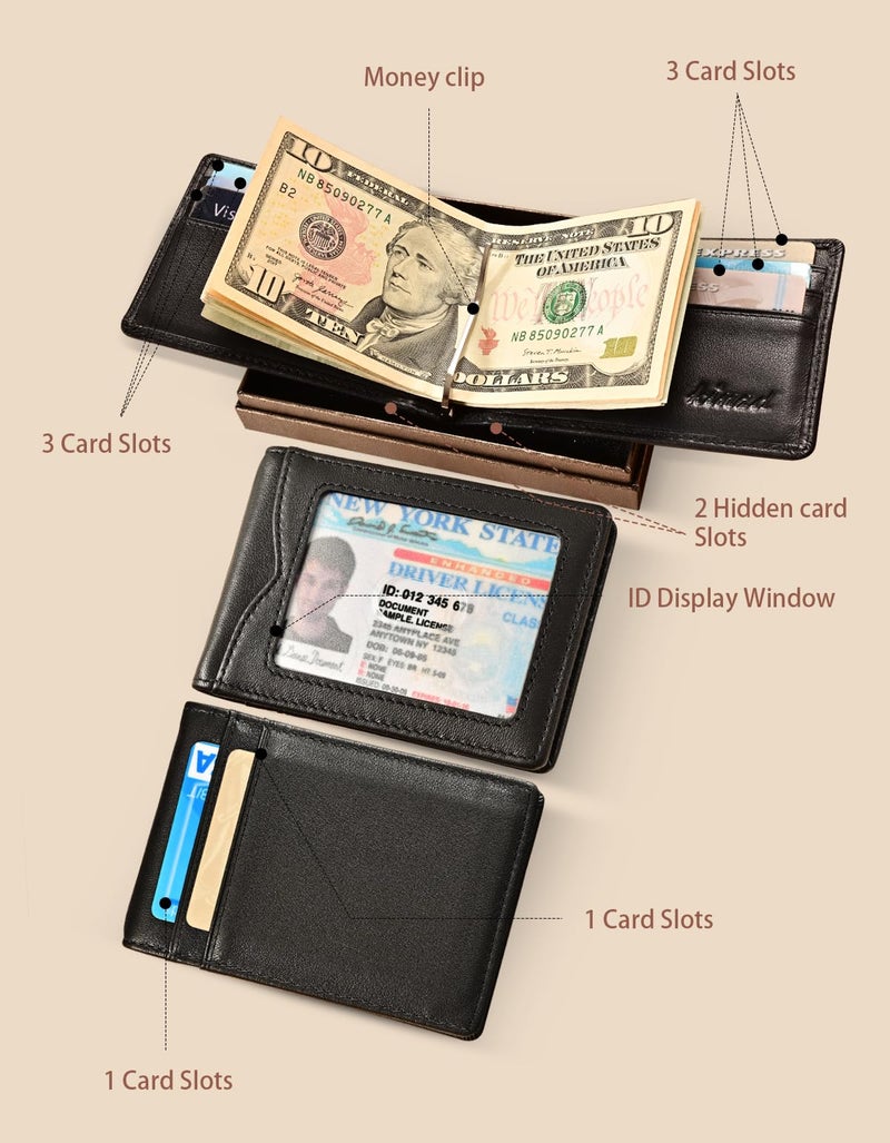 kinzd Slim Wallet with Money Clip RFID Blocking Minimalist Bifold Wallet for Men Genuine Leather Front Pocket Card Holder - Image 3