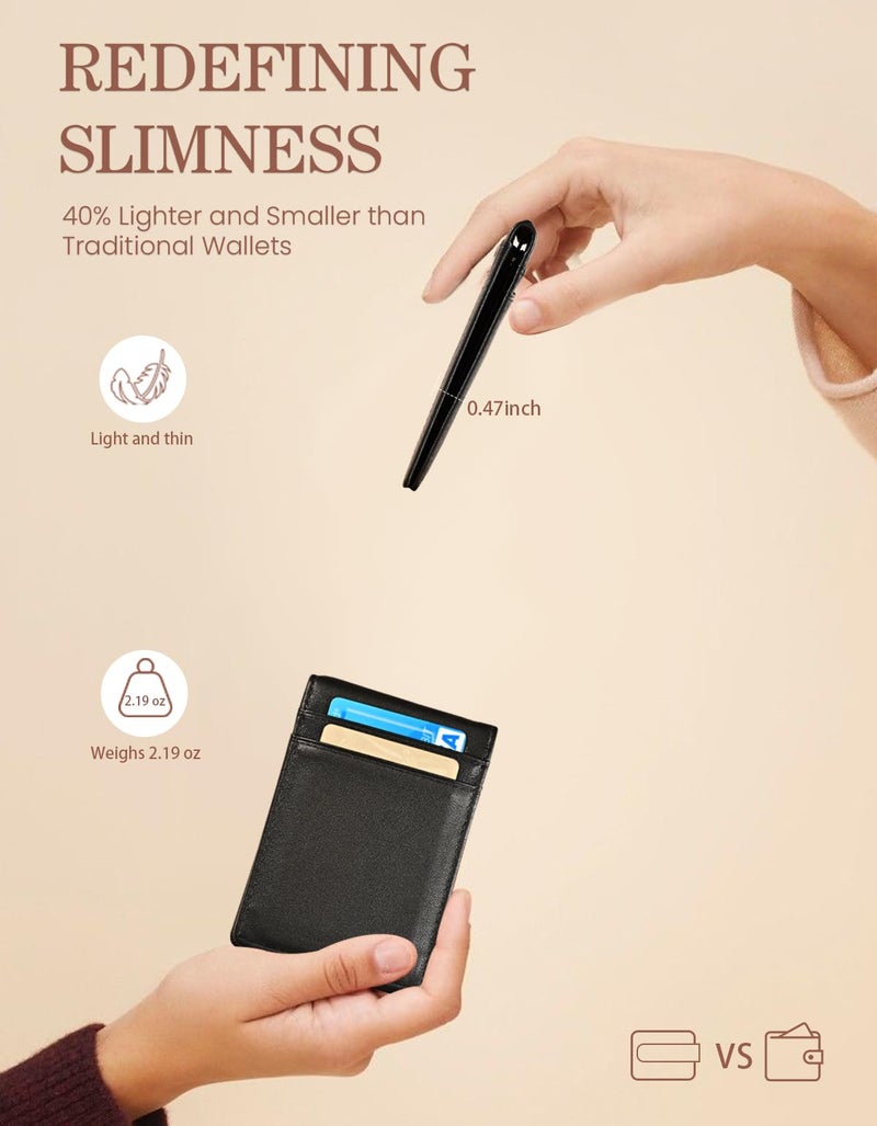 kinzd Slim Wallet with Money Clip RFID Blocking Minimalist Bifold Wallet for Men Genuine Leather Front Pocket Card Holder - Image 4