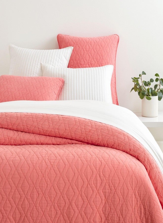 Pine Cone Hill Birdie Coral Quilted Sham, King Size, Coral Solid Pattern - Image 1