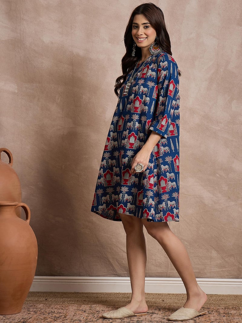 InWeave Women Printed Midi Dress Blue - Image 2