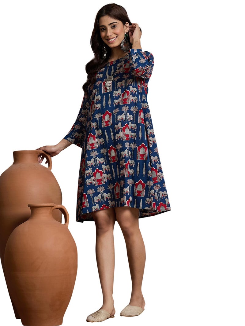 InWeave Women Printed Midi Dress Blue - Image 1