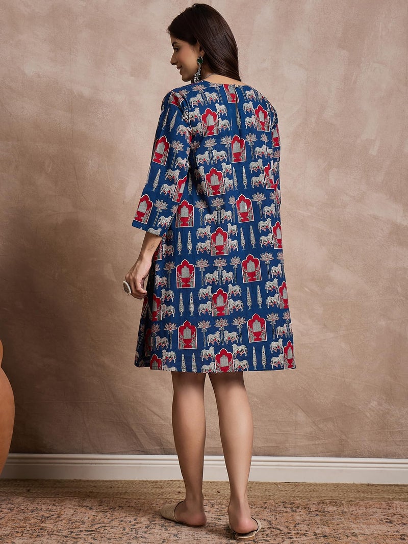 InWeave Women Printed Midi Dress Blue - Image 3