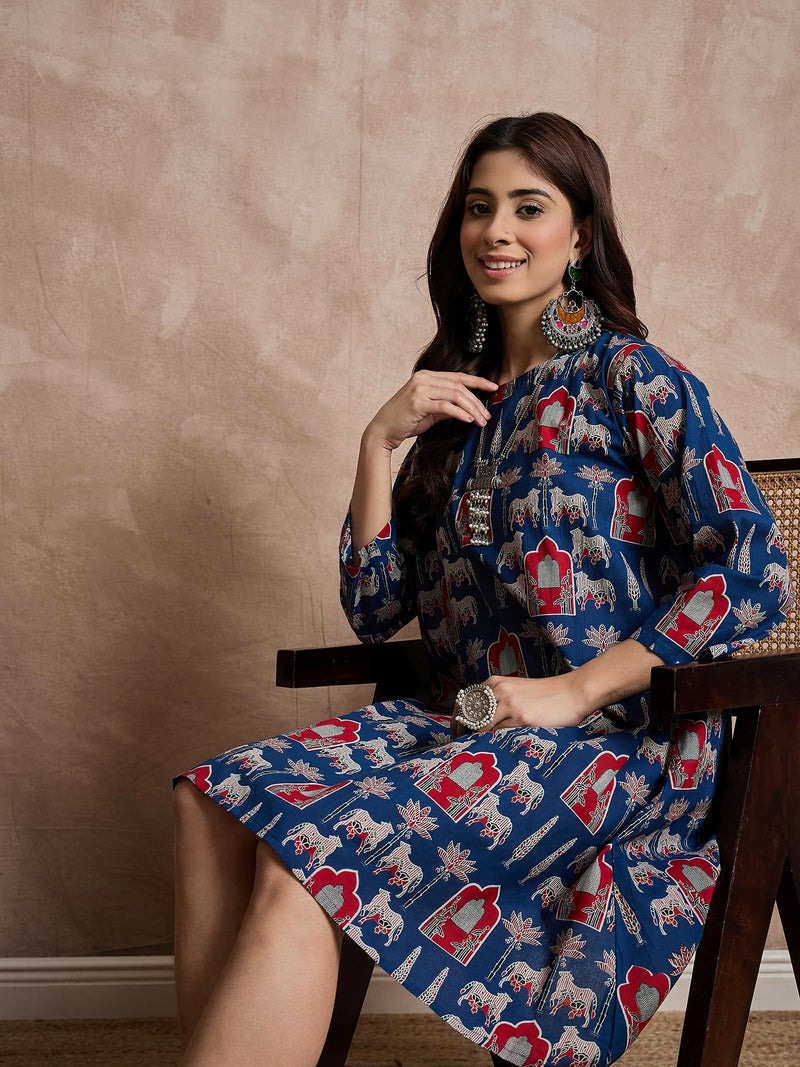 InWeave Women Printed Midi Dress Blue - Image 5