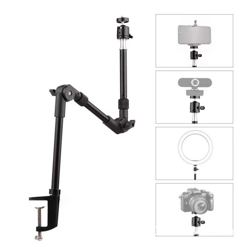 Flexible Bracket 1/4 Inch Screw Aluminum Alloy 360° Rotatable - Adjustable Angle Desk Mount for Webcam Microphone Ring Light - Image 3