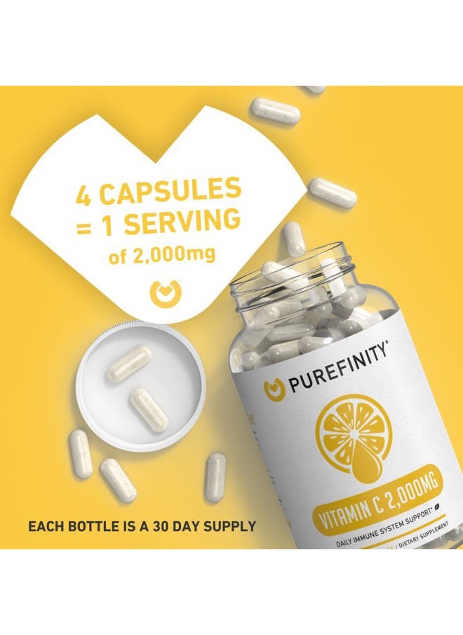 PUREFINITY - Vitamin C 2000mg Capsules – Double Strength, High Absorption Supplement, Powerful Antioxidant Properties, 120 Capsules (1 Month Supply) - Image 1