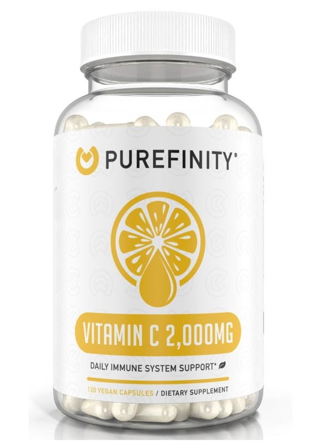 PUREFINITY - Vitamin C 2000mg Capsules – Double Strength, High Absorption Supplement, Powerful Antioxidant Properties, 120 Capsules (1 Month Supply) - Image 1