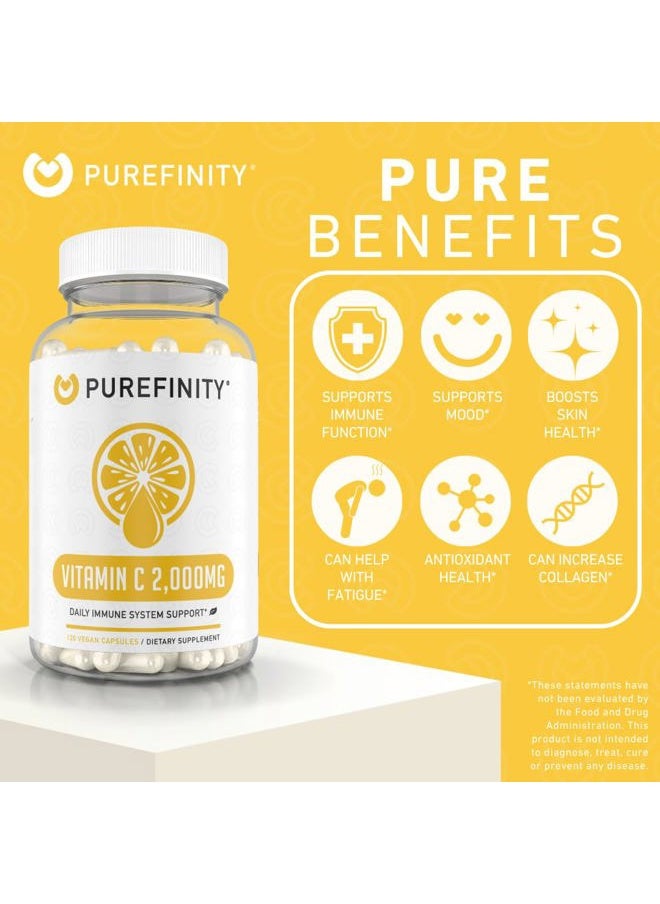 PUREFINITY - Vitamin C 2000mg Capsules – Double Strength, High Absorption Supplement, Powerful Antioxidant Properties, 120 Capsules (1 Month Supply) - Image 1