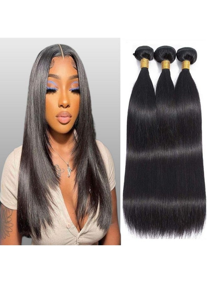 feibin Straight Human Hair Bundles 14 14 14 Inch Trippy Hair Bundles Human 100% Brazilian Unprocessed Raw Hair Bundles Weave Bundles Human Hair Extensions For Black Women Natural Color Christmas Decorations - Image 1