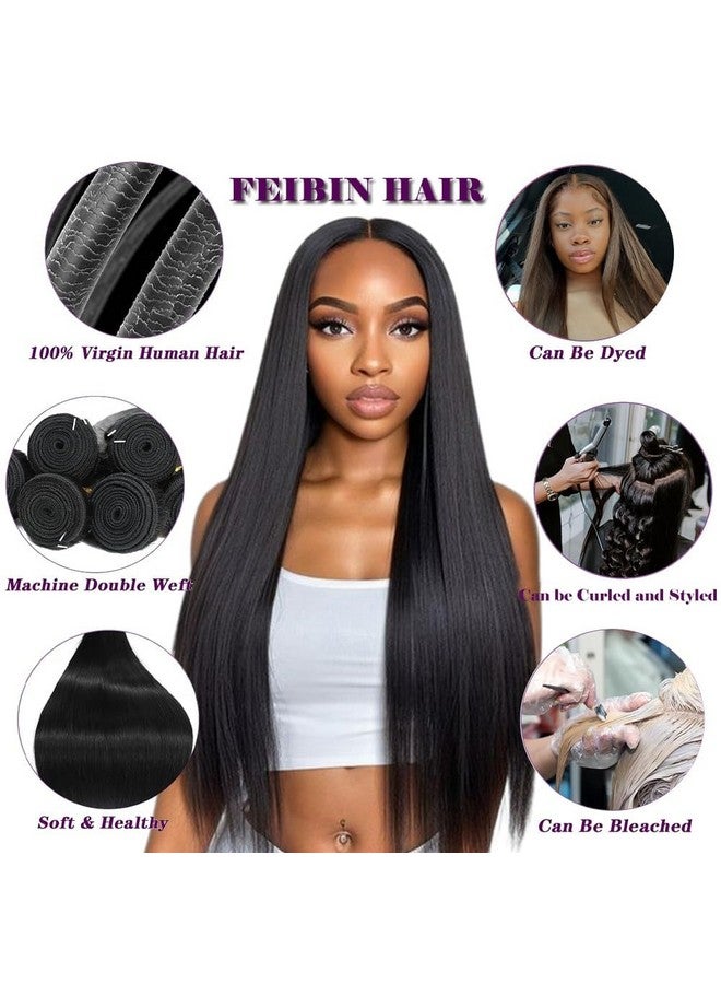 feibin Straight Human Hair Bundles 14 14 14 Inch Trippy Hair Bundles Human 100% Brazilian Unprocessed Raw Hair Bundles Weave Bundles Human Hair Extensions For Black Women Natural Color Christmas Decorations - Image 2