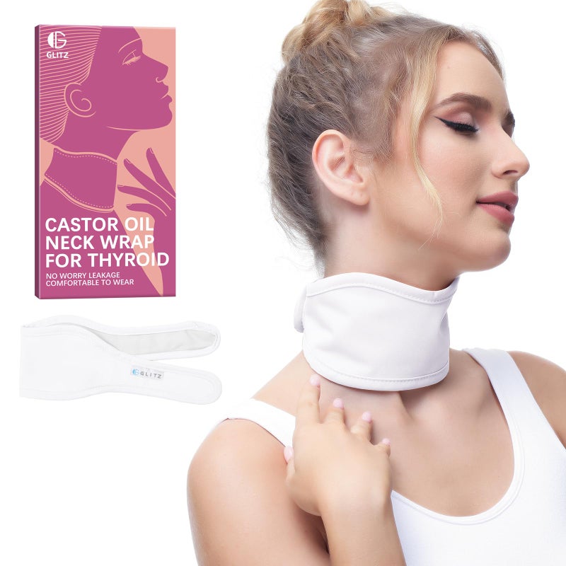 Glitz Castor Oil Pack for Thyroid - Reusable Organic Castor Oil Neck Wrap for Thyroid, Less Mess, Anti Oil Leak, Comfort Fit, Oil Not Included (White) - Image 1