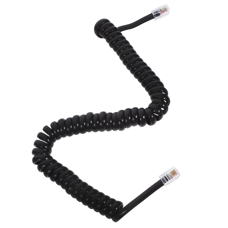 Coiled Telephone Extension Cord 2M Black RJ9 Connector for Landline Phones Office Home Use - Image 2