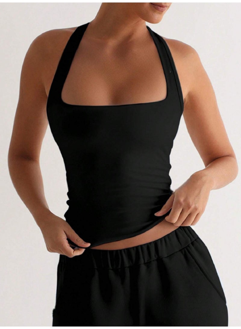 مانيكان قميص داخلي نسائي بدون أكمام توب قصير برباط حول الرقبة ضيق ومُفصل - Image 1