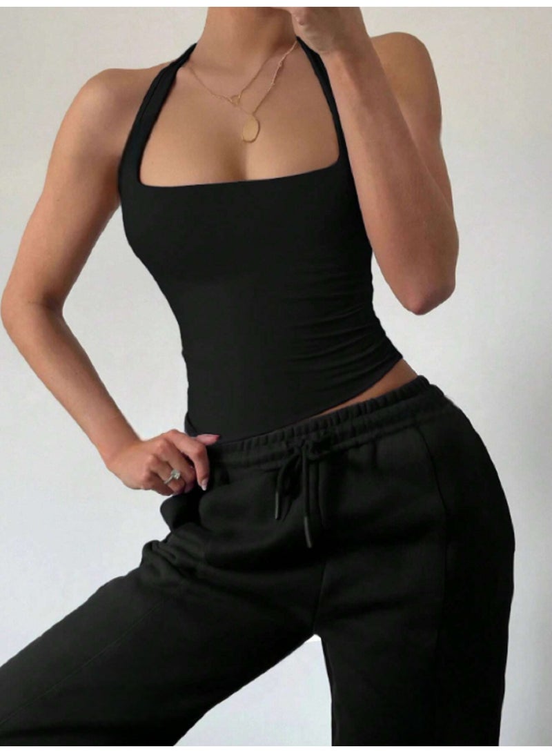 مانيكان قميص داخلي نسائي بدون أكمام توب قصير برباط حول الرقبة ضيق ومُفصل - Image 4