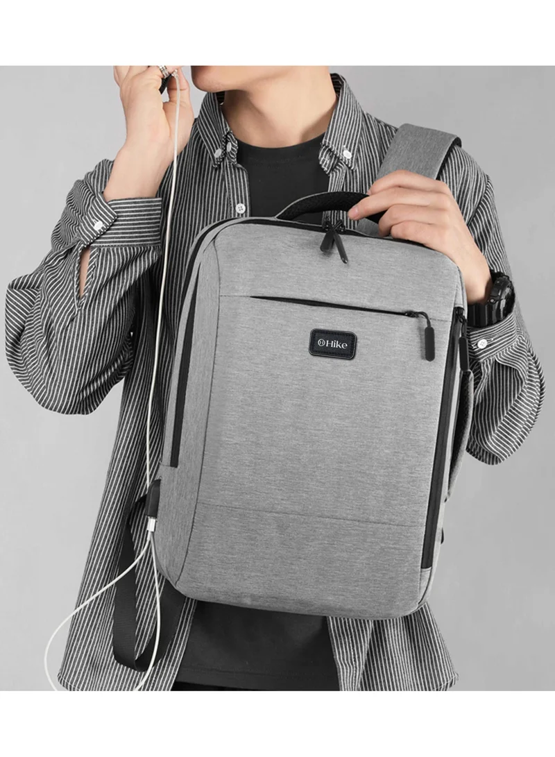 Hike Unisex Slim Laptop Backpack 16-inch Water Resistant Shoulder Daypack with Built in USB Port for Travel/Business/College/School, HK911, Light Grey