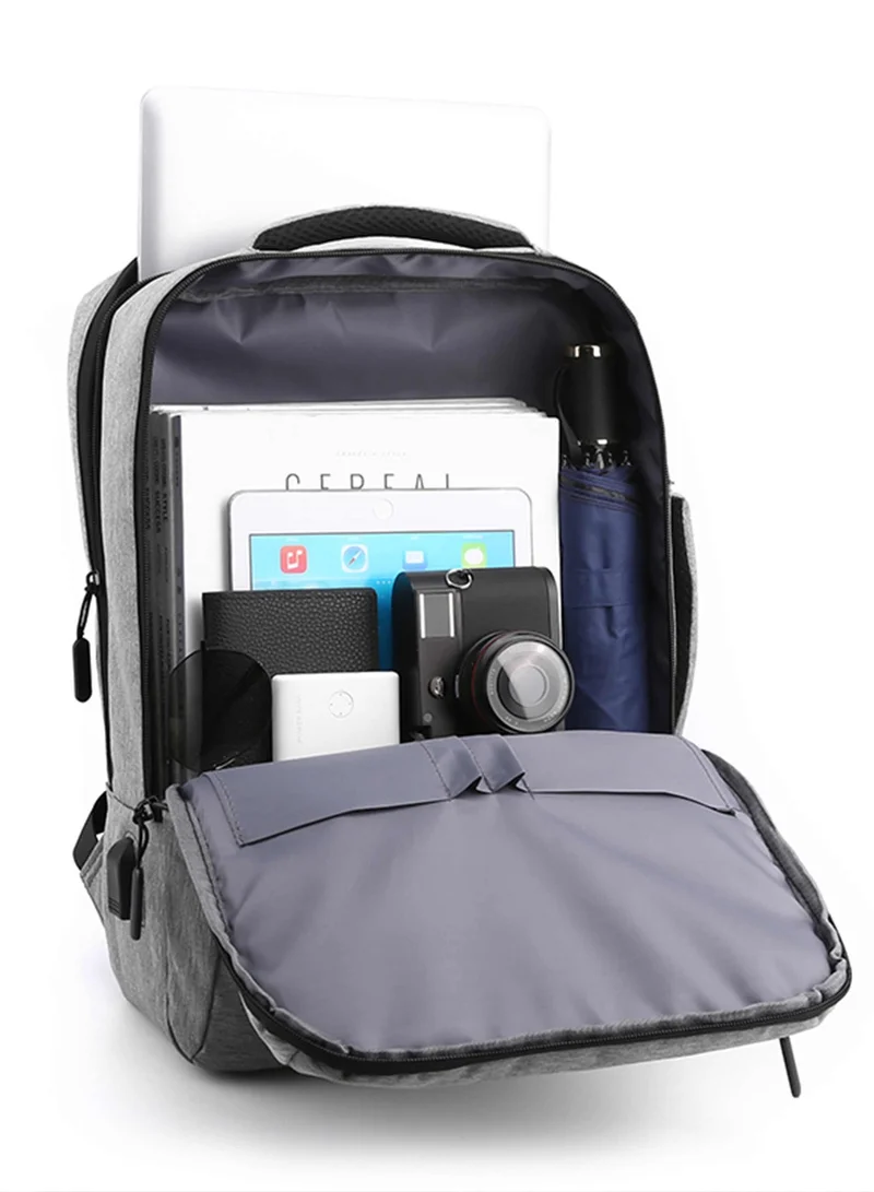 Hike Grey Unisex Slim Laptop Backpack 16-inch Water Resistant Shoulder Daypack with Built in USB Port for Travel/Business/College/School, HK911, Light Grey  | Best Price UAE