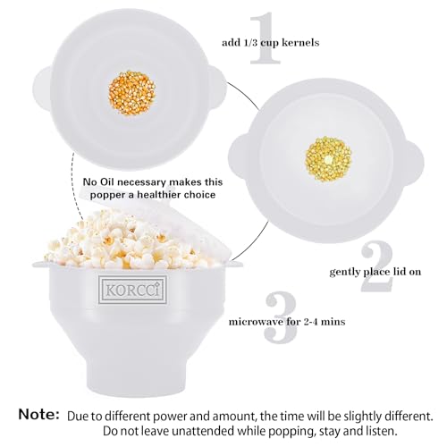 KORCCI The Original Korcci Microwaveable Silicone Popcorn Popper, Microwave Popcorn Popper, Collapsible Microwave Popcorn Maker Bowl, No Oil Required, Use In Microwave, Dishwasher Safe (White) - Image 2