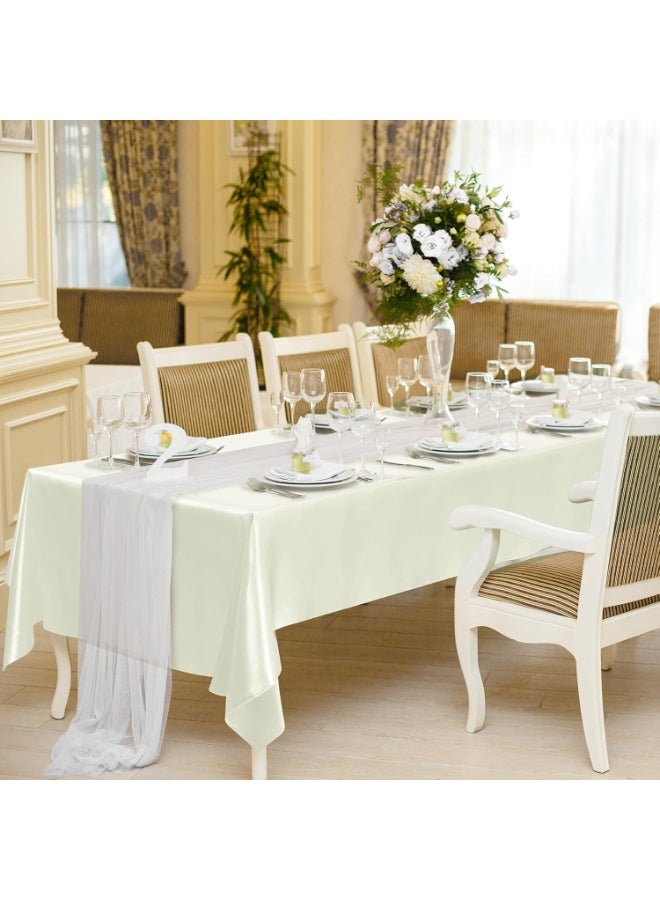 2 Packs Satin Tablecloth 102 x 58 Inches Rectangular Ivory Table Decor for Wedding Banquet Table Decoration - Image 4