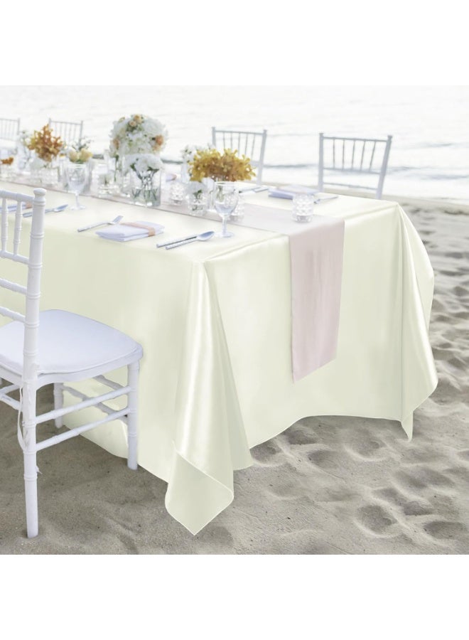 2 Packs Satin Tablecloth 102 x 58 Inches Rectangular Ivory Table Decor for Wedding Banquet Table Decoration - Image 5