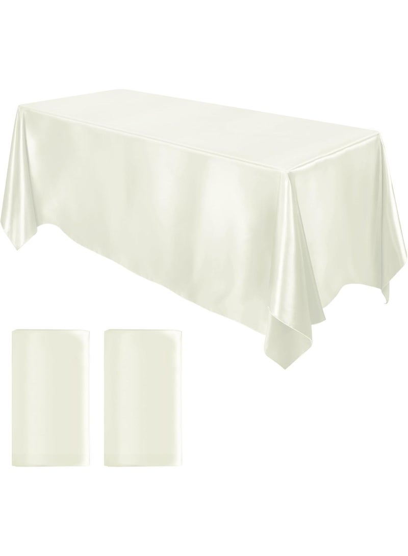 2 Packs Satin Tablecloth 102 x 58 Inches Rectangular Ivory Table Decor for Wedding Banquet Table Decoration - Image 1