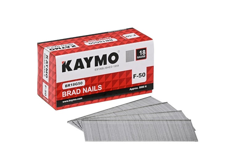 KAYMO مسامير كايمو F50 18 قياس بطول 50 مم مثبتات ثقيلة للنجارة والبناء 5000 قطعة - Image 1