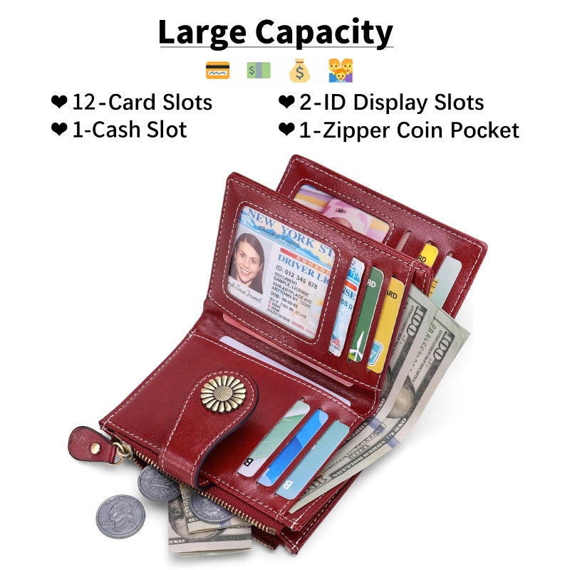 SENDEFN Small Womens Wallet Leather Bifold Card Holder RFID Blocking with Zipper Coin Pocket - Image 2