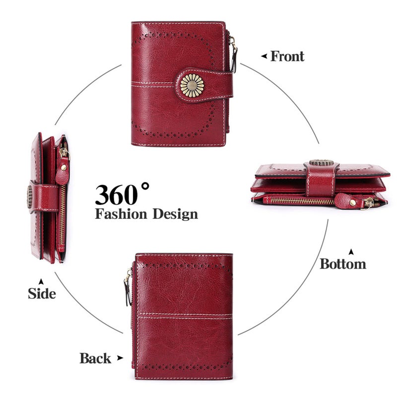 SENDEFN Small Womens Wallet Leather Bifold Card Holder RFID Blocking with Zipper Coin Pocket - Image 4