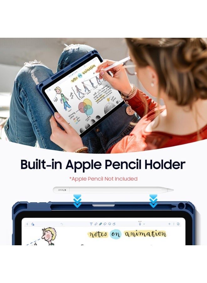 MahMir Case for iPad (A16) 11inch 11th 2025 Gen iPad 11 Case/ [Built-in Pencil Holder] Shockproof Cover with Clear Transparent Back, Four Corner Airbag Protection (Navy Blue) - Image 4
