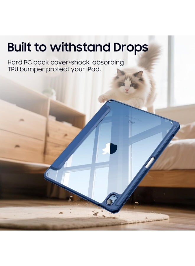 MahMir Case for iPad (A16) 11inch 11th 2025 Gen iPad 11 Case/ [Built-in Pencil Holder] Shockproof Cover with Clear Transparent Back, Four Corner Airbag Protection (Navy Blue) - Image 3