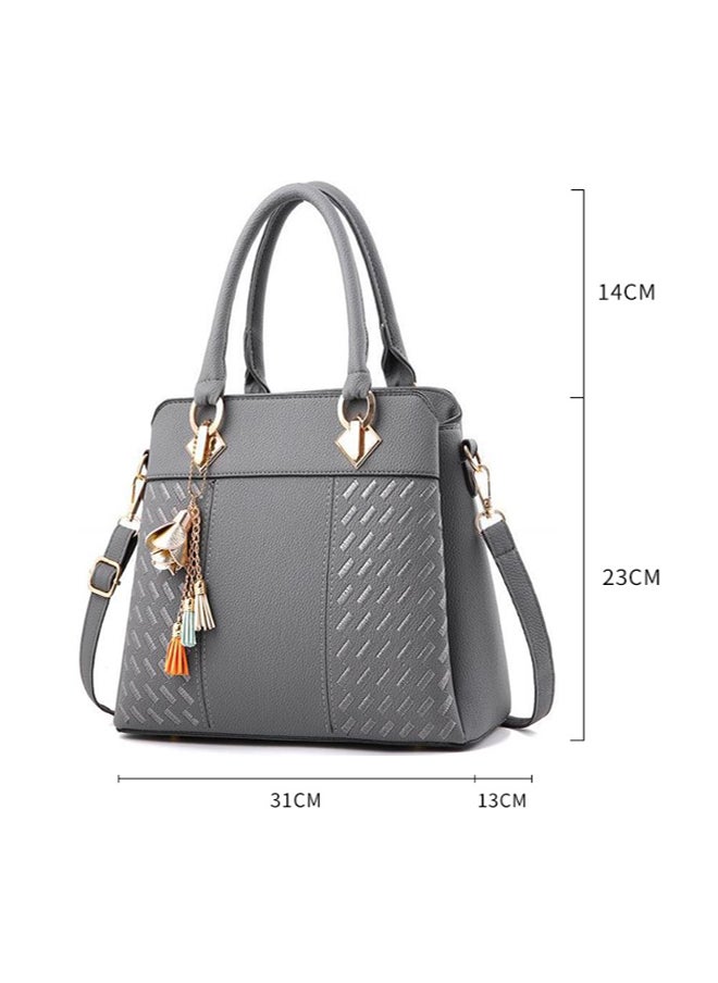 Arabest Multi-purpose PU Leather Female Fashion luxury ladies Shoulder Big Purses and Handbags for Office Travel Occation(Grey)  - Image 3
