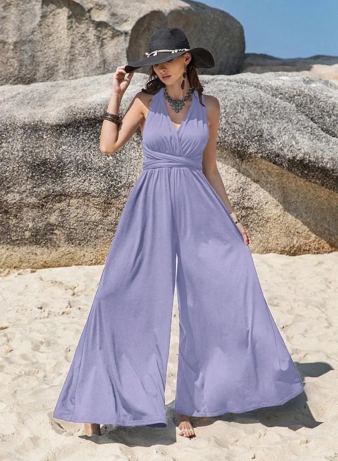 Take Two Take Two Plain Crisscross Back Culotte Legged Jumpsuit