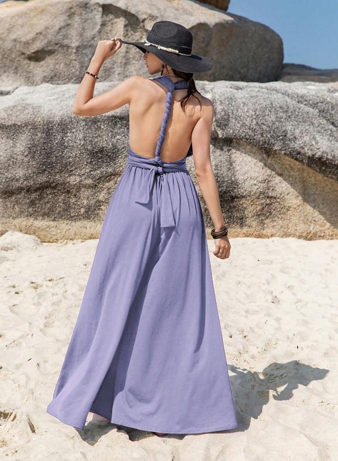 تايك تو جمبسوت أرجل واسعة بظهر متقاطع سادة - Image 4