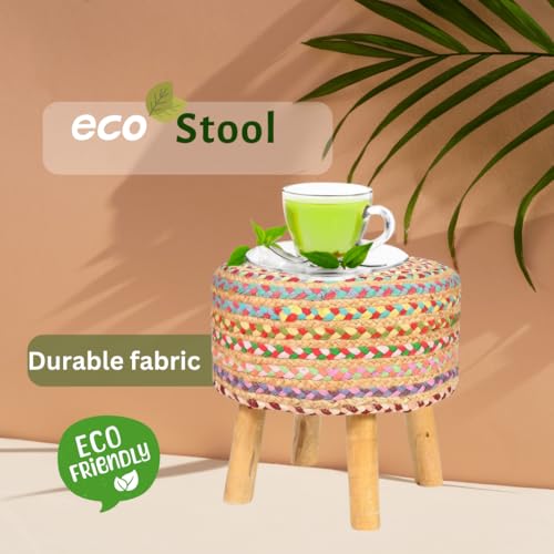 SUNBIRD Jute Puffy Stool for Living Room, Jute Ottoman Upholstered 2 Inch Foam Cushioned for Furniture Footrest Pouf Footstool for Office Home Decor,Multicolor - Image 2