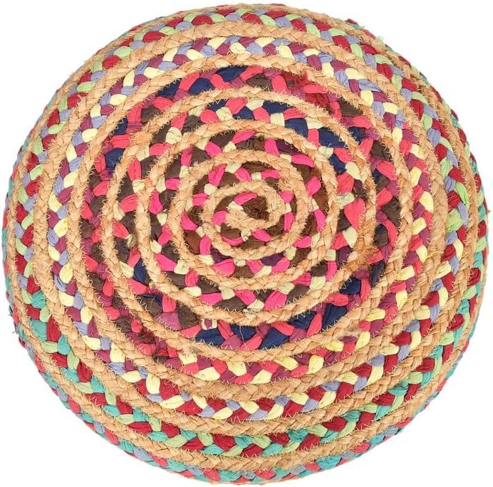 SUNBIRD Jute Puffy Stool for Living Room, Jute Ottoman Upholstered 2 Inch Foam Cushioned for Furniture Footrest Pouf Footstool for Office Home Decor,Multicolor - Image 4