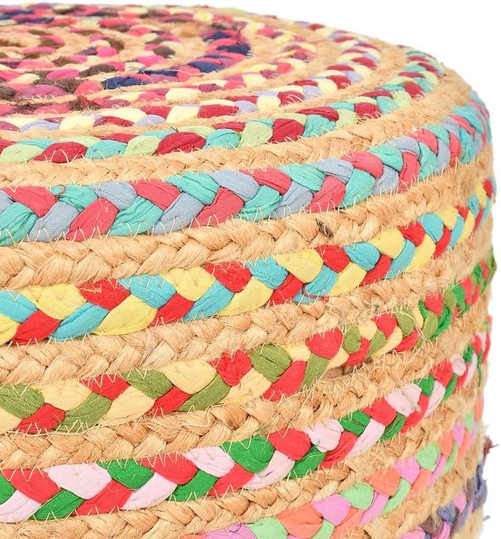 SUNBIRD Jute Puffy Stool for Living Room, Jute Ottoman Upholstered 2 Inch Foam Cushioned for Furniture Footrest Pouf Footstool for Office Home Decor,Multicolor - Image 5