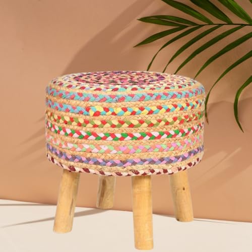 SUNBIRD Jute Puffy Stool for Living Room, Jute Ottoman Upholstered 2 Inch Foam Cushioned for Furniture Footrest Pouf Footstool for Office Home Decor,Multicolor - Image 1