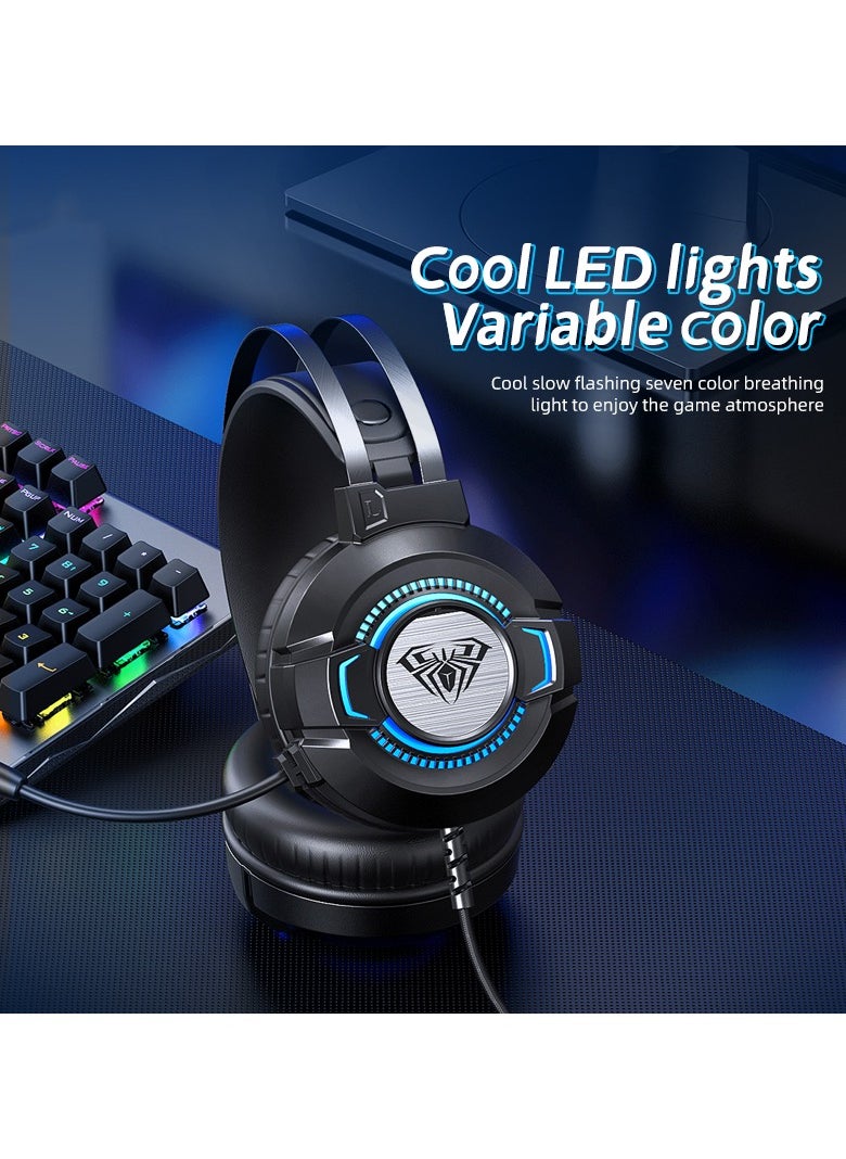 ماركة غير محددة Gaming Headset with Microphone, Lightweight Gaming Headphones for PS4 PS5 Xbox One PC with RGB Lights, PlayStation Headset with Noise Reduction 7.1 Surround Sound Over-Ear and Wired 3.5mm Jack，Self-  - Image 4