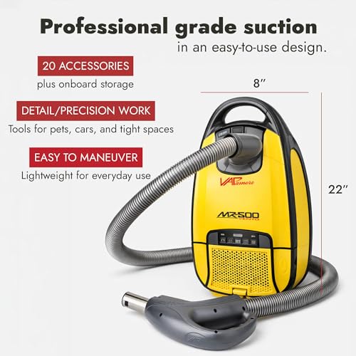 Vapamore MR-500 Vento Canister Vacuum, Professional-Grade Vacuum System with Turbo Pet Brush, Adjustable Suction, Extended Reach and 26’ Power Cord - Image 2